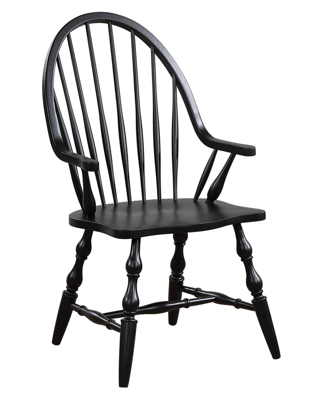 Sunset Trading Windsor Arm, Standard Size Dining Chair, Antique Black with Cherry Rub