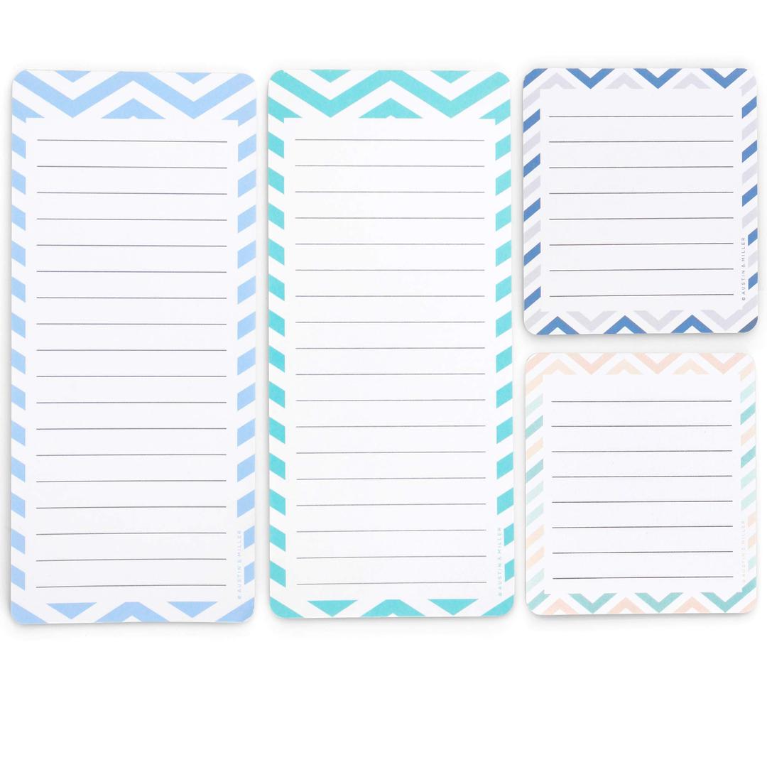 Magnetic Notepads in Large and Small Sizes for Fridge (4 Pack); Grocery Shopping List Pad, To-Do List, Reminders, Memo and Scratch Pad - Cute Modern Designs | Full Magnet Back | 50 Sheets per Note Pad