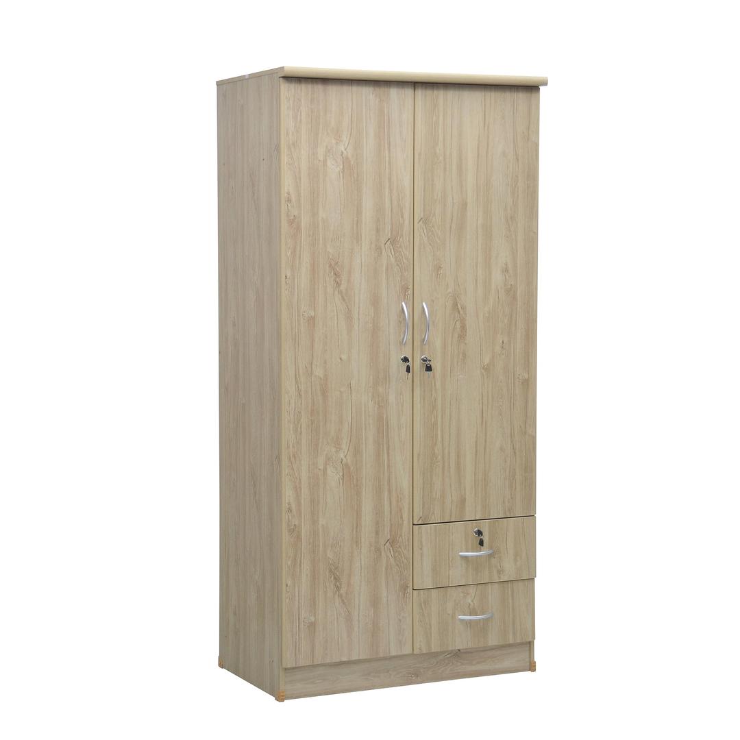 2 Door Wardrobe, MH-622-LIGHT OAK White Shelf & Hanging Rail Wooden Bedroom Engineered Wood Storage Furniture sonoma oak