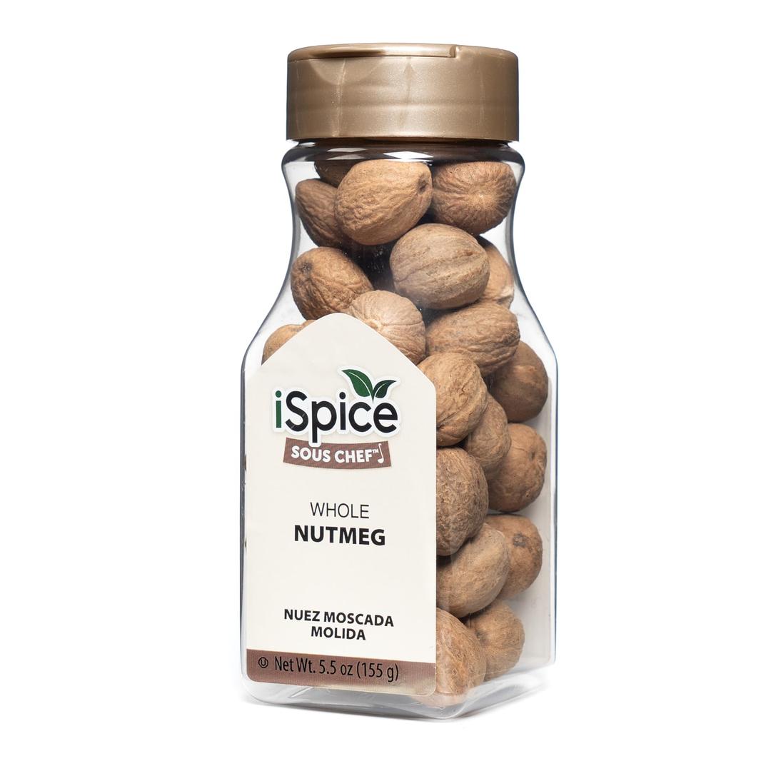 iSpice Premium nutmeg, whole nutmeg is Gluten Free and Non-GMO, 100% Natural, Nutmeg whole is used in Coffee, tea, hot chocolate, curries, sauces, mutton, vegetable recipes | 5.5 Oz (155g).