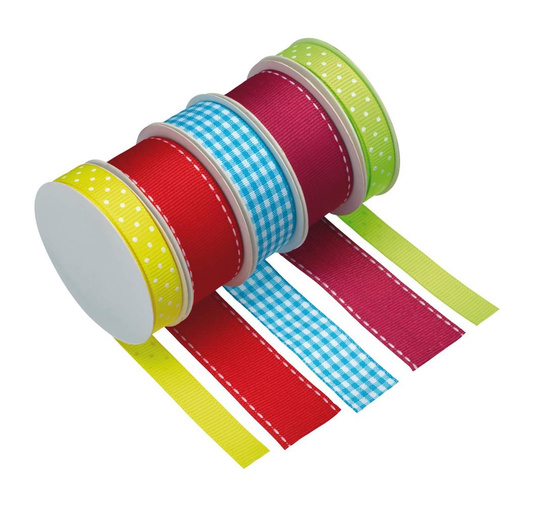 Sweetly Does It Cake Decorating Ribbon, Bright Colours, Five 2 Metre Rolls, Display Boxed