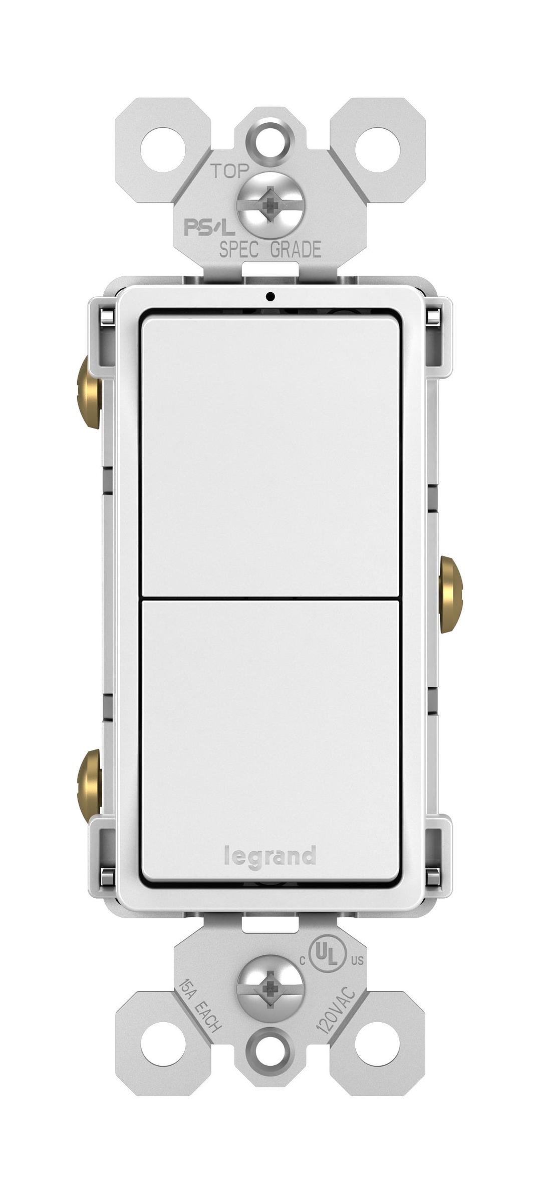 Legrand radiant RCD11WCC6 15 Amp Combination 2-in-1 Decorator Rocker Light Switch, Two Single Pole Switches, White (1 Count)