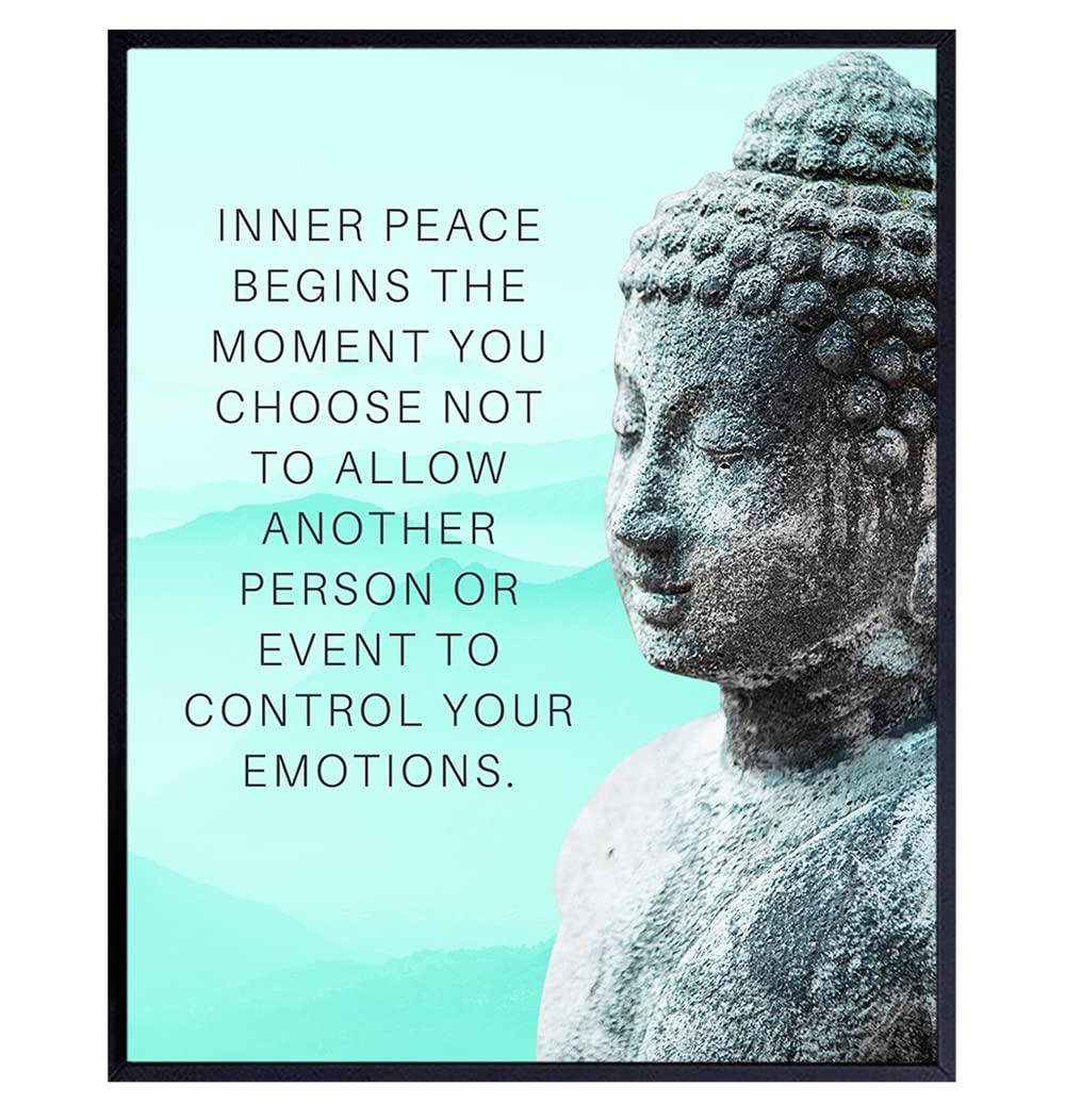 Buddhism Buddha Statue Art Print - Inspirational Motivational Zen Quote Wall Decor for Bathroom, Home, Apartment, Spa, Yoga or Meditation Room - Unique Gift for New Age Fan Women - 8x10 Blue Picture