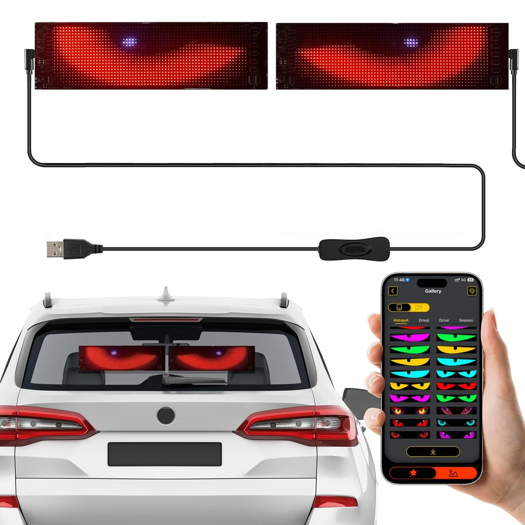 Programmable LED Sign, 13.7"x4" Scrolling Flexible LED Display, Smart APP DIY Custom Dynamic Devil Eyes Digital LED Matrix Panel Lights for Car Window Decor(2Pcs)