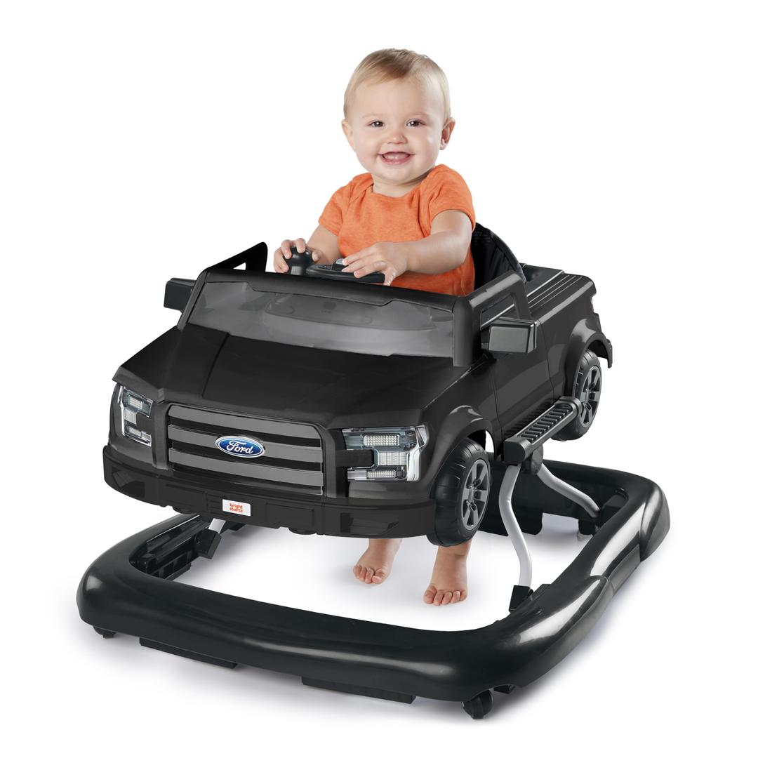 Bright Starts Ford F-150 4-in-1 Agate Black Baby Activity Center & Push Walker with Removable Interactive Steering Wheel-Toy, 6 Months and up