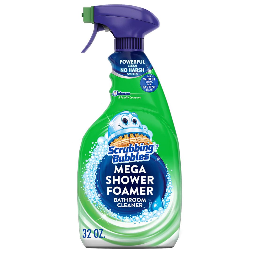 Scrubbing Bubbles Mega Bathroom and Shower Cleaner Spray, Foaming Action Removes Limescale and Soap Scum, Rainshower Scent, 32oz