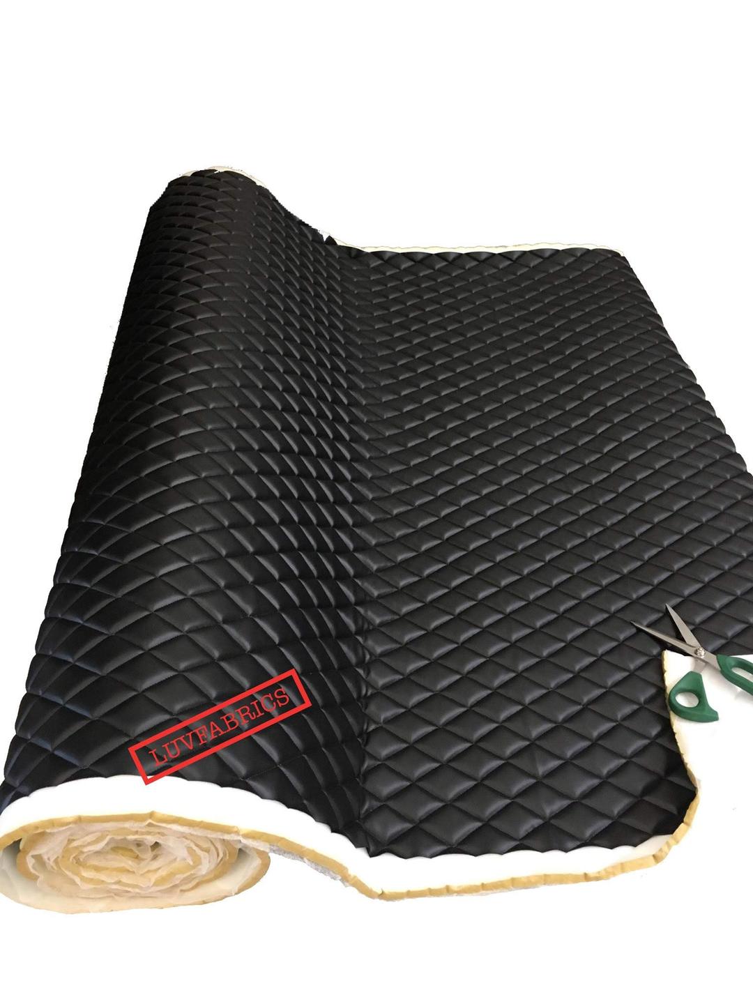 Luvfabrics PVC Quilted Faux Leather Vinyl Foam Backed- Automotive, Headliner, Furniture Upholstery, DIY Projects, Home Decor & More! (Black, 3 Yards)