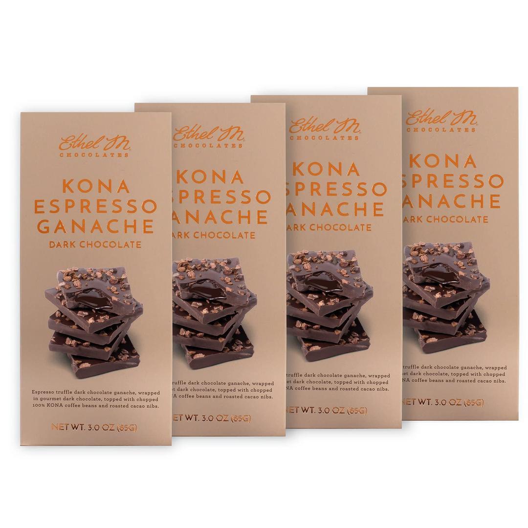 Ethel MChocolates Small-Batch Gourmet Dark Chocolate Bar with Artisanal 100% Kona Espresso Ganache Topped with Real Coffee Beans (85g) - 4 bars