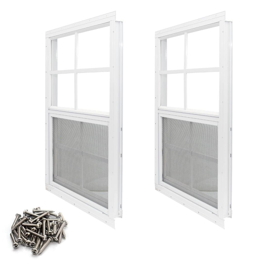 NeatiEase 2 Pack Shed Window, 14" x 21" Flush Mount Window with Tempered Glass and Fiberglass Screen for Shed, Chicken Coop, Playhouse, Household, Garage