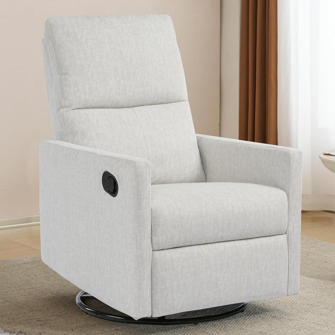 Swivel Rocking Recliner Chair for Adults, Rocker Nursery Glider Chair for Living Room, Upholstered Fabric Reclining Single Sofa Chair(Beige)