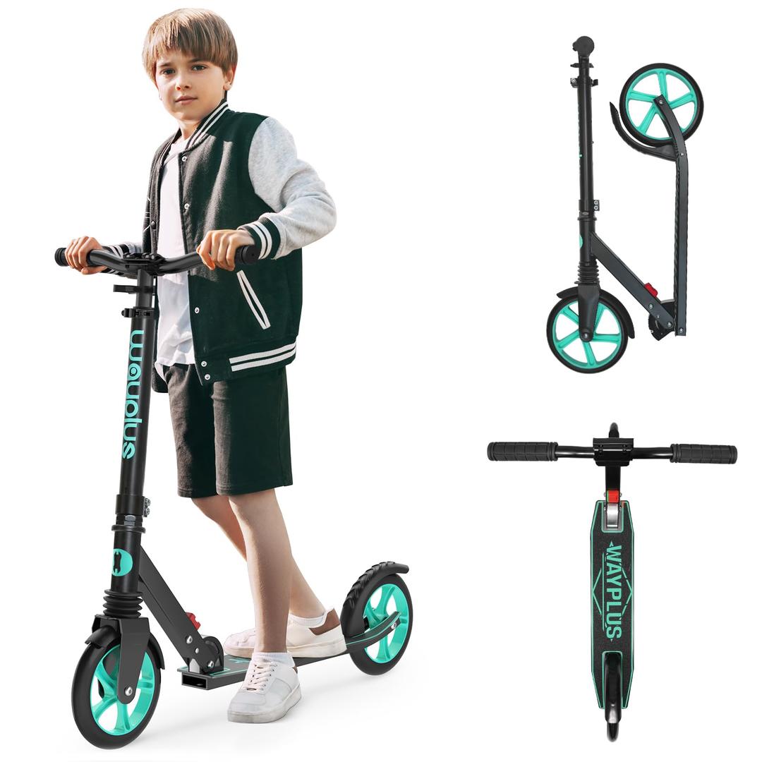 WAYPLUS Kick Scooter for Ages 6+,Kid, Teens & Adults. Max Load 240 LBS. Foldable, Lightweight, 8IN Big Wheels for Kids, Teen and Adults, 4 Adjustable Levels. Bearing ABEC9