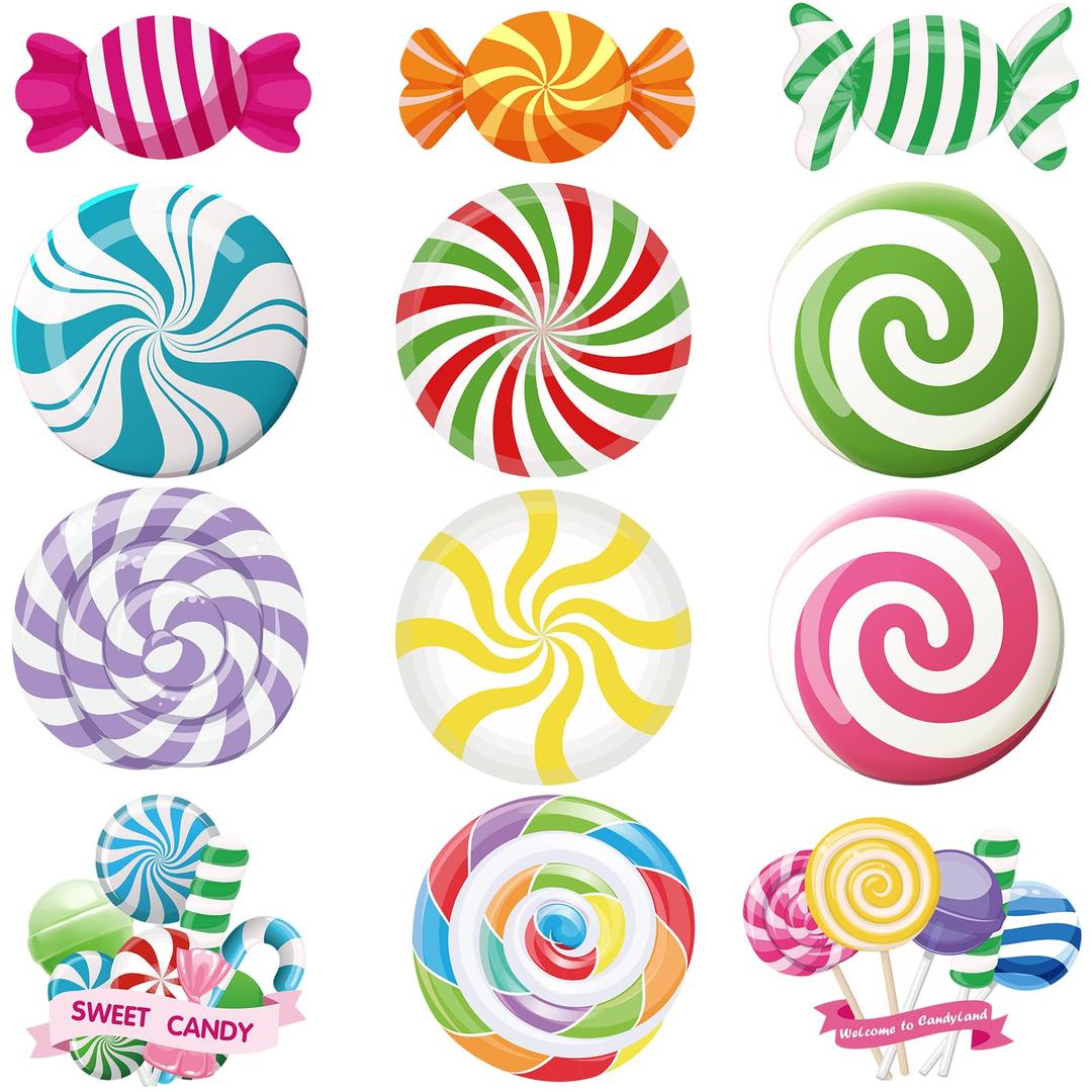 Pasimy 60 Pcs Candy Decorations Candy Bulletin Board Set Candies Paper Cutouts Peppermint Cutouts for Christmas Candy Themed Party Birthday Classroom Home Window Wall Supplies