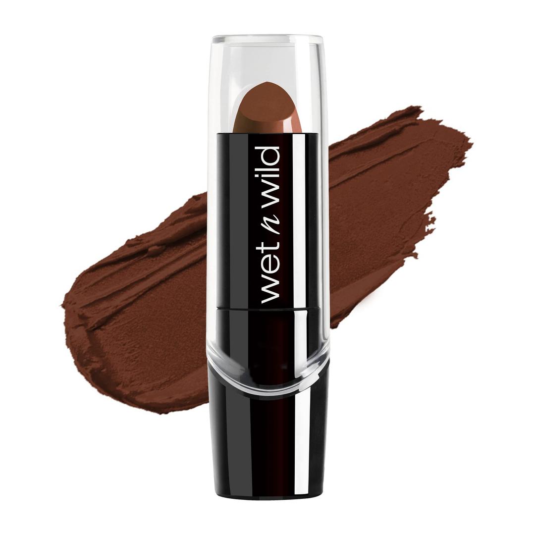 wet n wildSilk Finish Lipstick, Hydrating Rich Buildable Lip Color, Formulated with Vitamins A,E, & Macadamia for Ultimate Hydration, Cruelty-Free & Vegan - Mink Brown