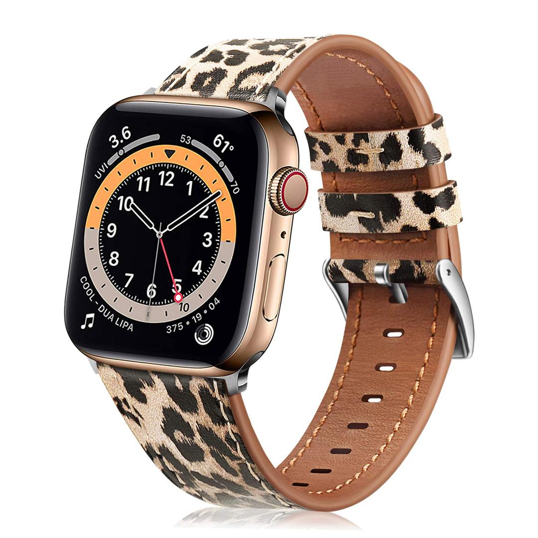 Fintie Bands Compatible with Apple Watch 49mm 46mm 45mm 44mm 42mm 41mm 40mm 38mm iWatch Ultra 2 1 SE Series 1-10, Genuine Leather Band Replacement Strap Wristband