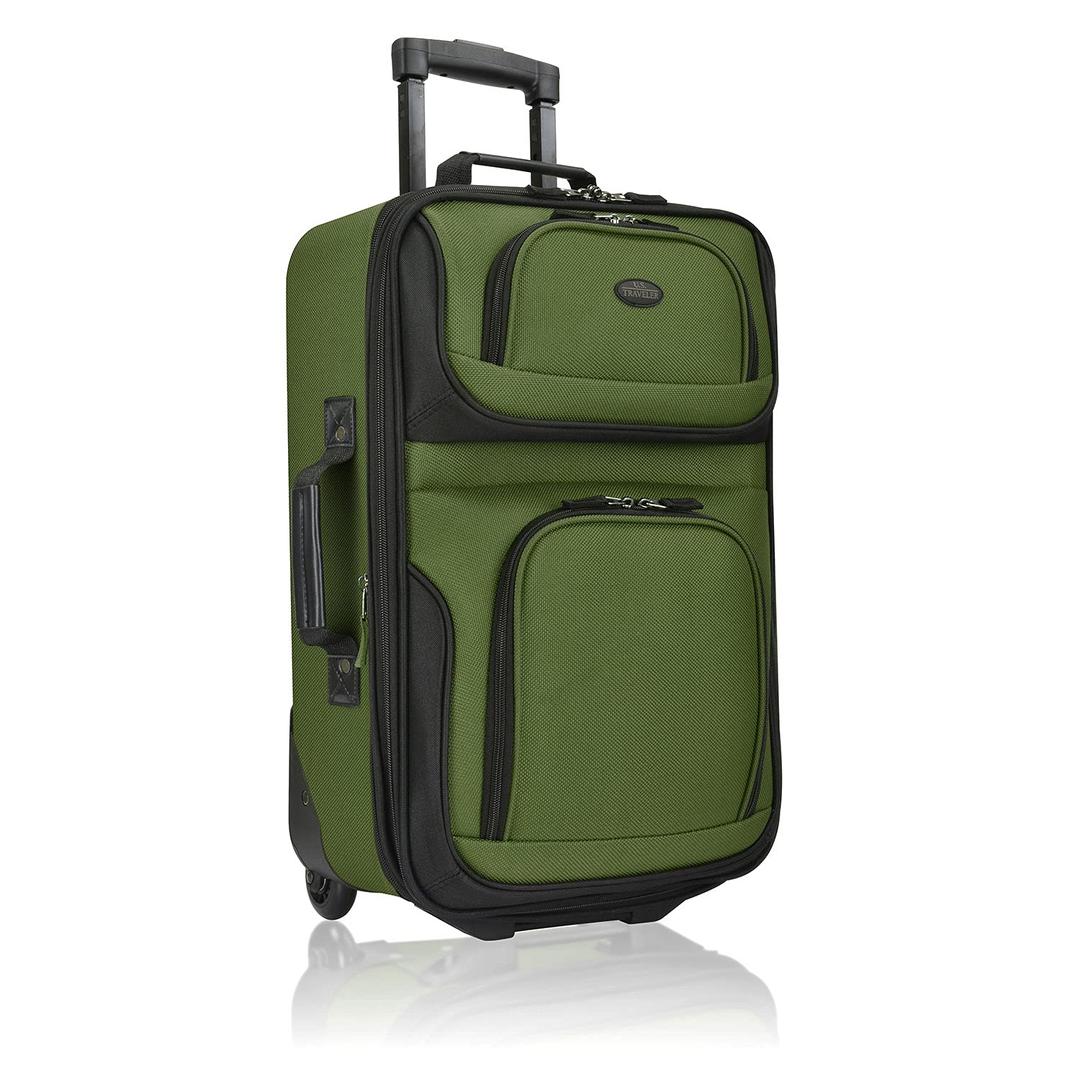 U.S. TravelerLightweight Softside Suitcase, Rolling 20" Carry On Luggage, Green, Single