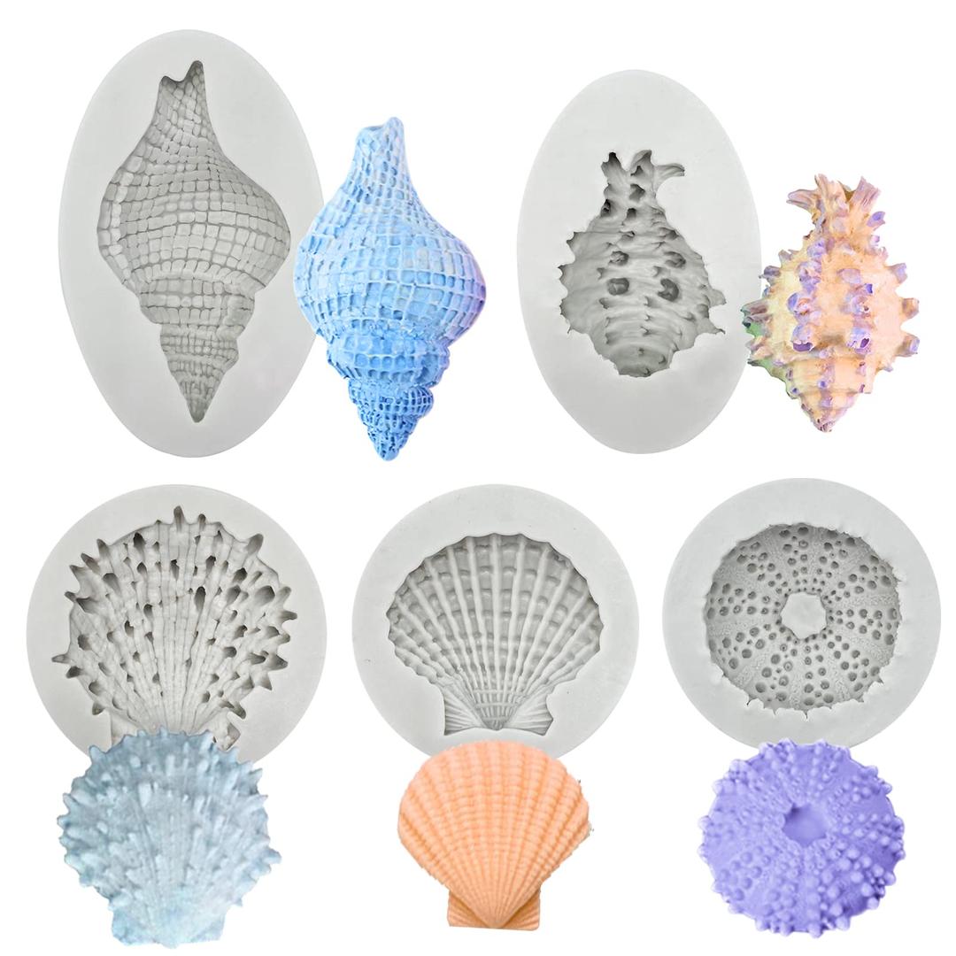 5 Pcs Seashell Silicone Mold Cake Fondant Silicone Mold Seashell Conch Baking Molds for DIY Cake Decoration Chocolate Candy Polymer Clay Crafting Projects