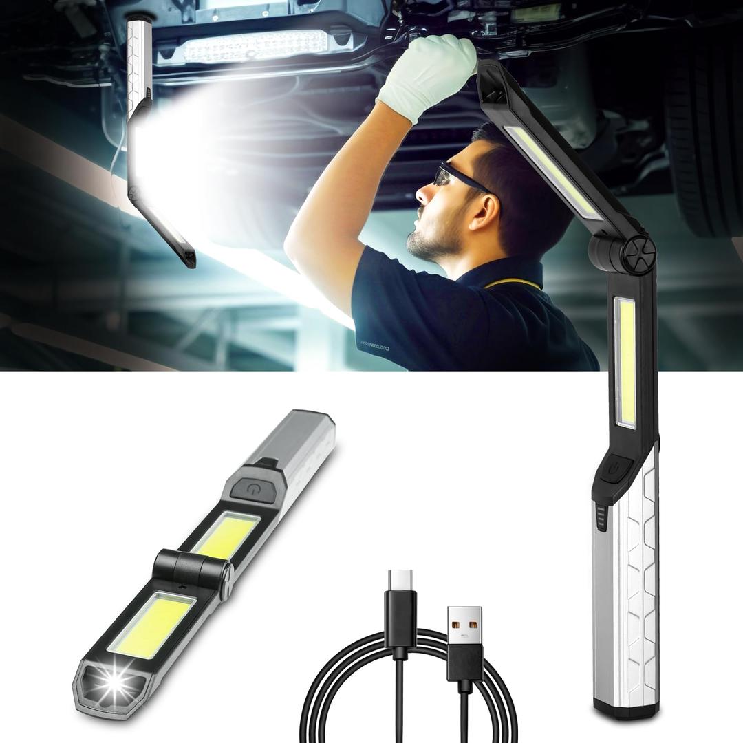 Mechanic Work Light, 1500 Lumen Bright Magnetic Mechanic Flashlight, Rechargeable LED Work Light for mechanics, 180°Rotate 4 Modes, for Car Repairing/UnderHood/Emergency