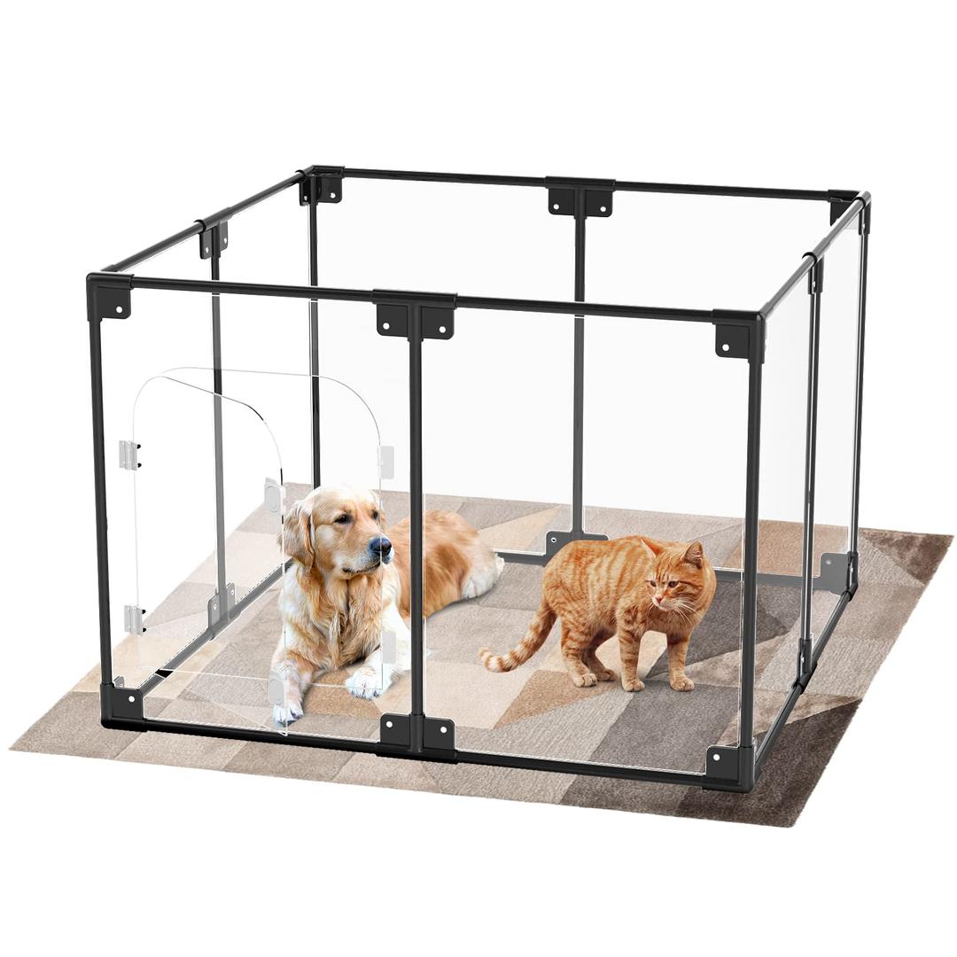 Dog Playpen Clear Dog Play Pen Modern Dog Playpen for Puppy Rabbit Clear Crate Cage Kennel Dog Fence Dog playpen and Indoor (S, Black)