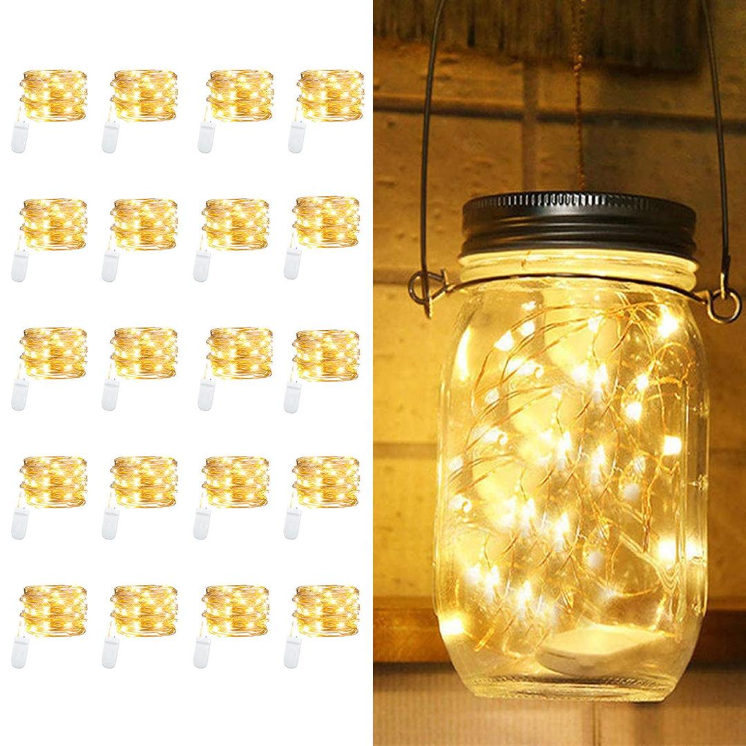 20 Pack Fairy Lights Battery Operated,3.3ft 20 LED Silver Wire Warm White Firefly Mini String Lights for Mason Jars Party DIY Crafts Wedding Centerpiece Table Décor