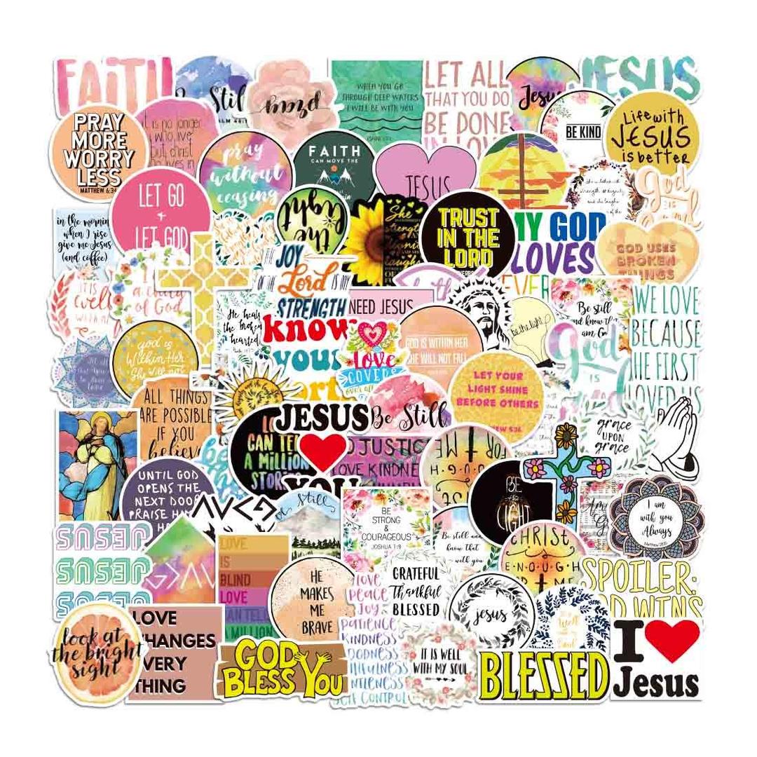 100pcs Jesus Christian Stickers, Bible Verse Faith Stickers, Cross Wisdom Words Decals Stickers for Water Bottles, Religious Christian Easter Gifts Stuff Merchandise for Kids Boys Girls