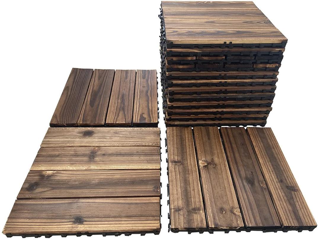 Hardwood Interlocking 4 Slat Patio Deck Tiles, 12" × 12" (Pack of 15), Easy to Install Floor Tile for Both Indoor & Outdoor Use