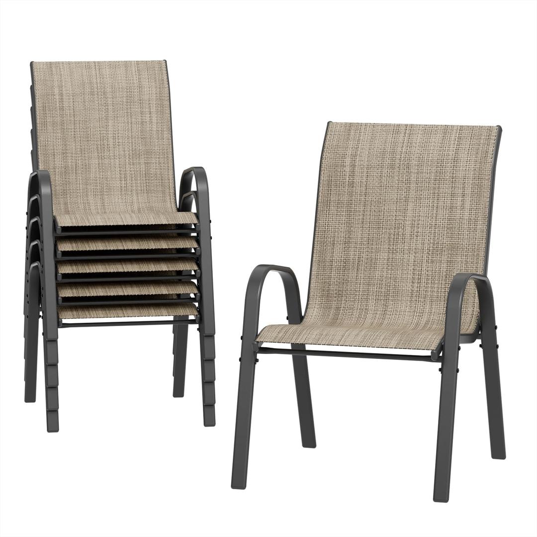 UDPATIO Patio Dining Chairs Set of 6, Outdoor Furniture Chairs, Breathable Seat Fabric and Alloy Steel Frame for Backyard, Porch, Garden, Poolside (Brown)