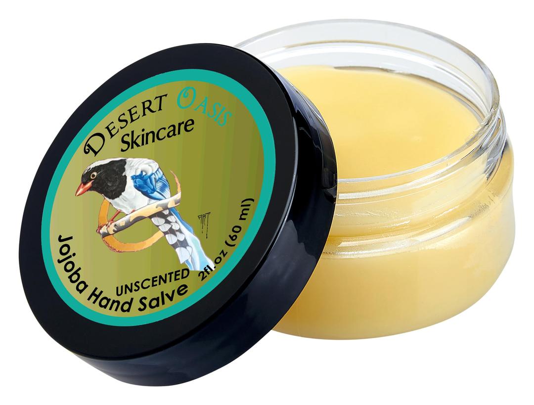 Jojoba Oil Hand Salve. Over 50% Pure Organic Jojoba Oil. Moisturizes Hair, skin, face, hands, feet naturally. Softening formula with Organic Beeswax and Organic Avocado Oil.(2 oz/60gm)