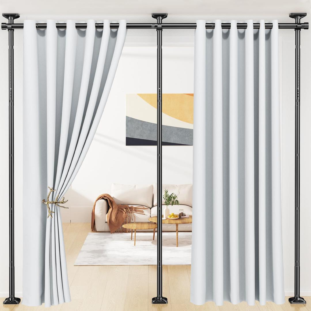 Room Divider No Drilling Curtain Rod Wall Divider for Room Separation, 4-10ft(H) 28-114inch(W) Adjustable, Heavy Duty Partition Space Separator Freestanding Tension Curtain Stand, Black