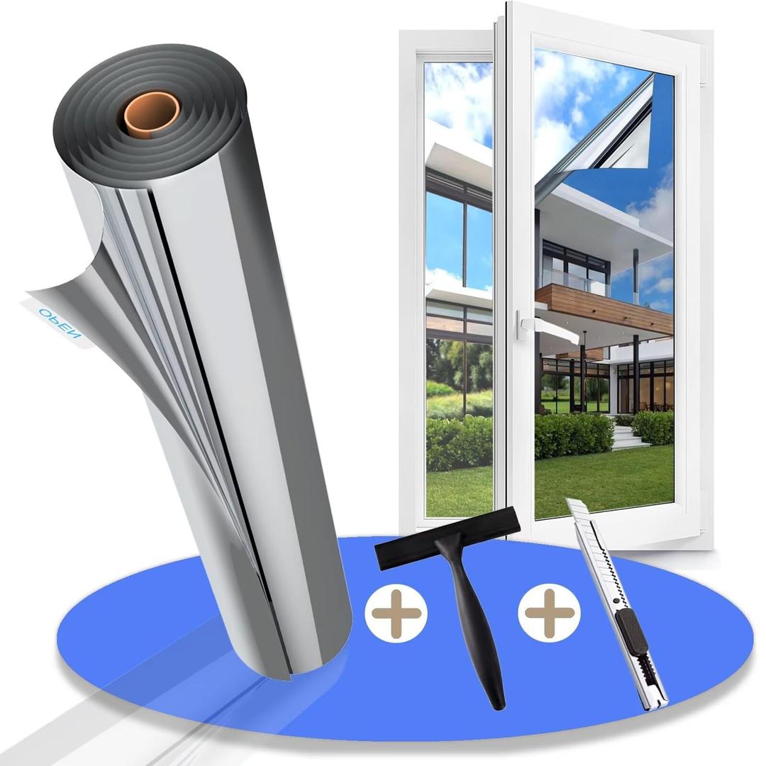 UV Protection Sun Protection Film Window, Interior or Exterior 44.5 x 200 cm Mirror Film Window Privacy Self-Adhesive Window Film Residue-free Thermal Film Window Against Heat Silver Self-Adhesive