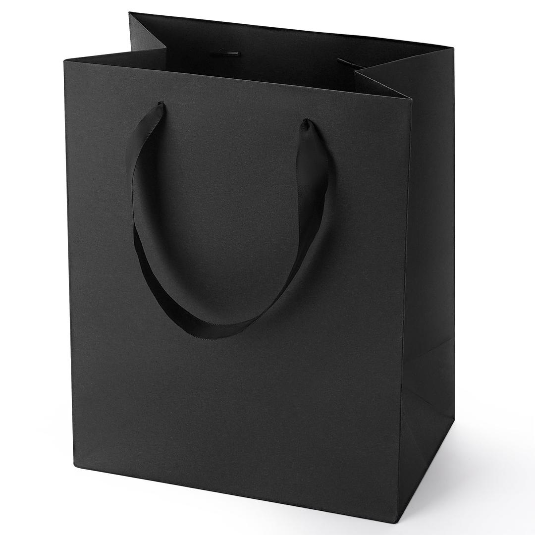 Black Gift Bags With Handles: 8x5x10 Inch 6 Pack Medium Paper Bags Bulk For Party Shopping Wedding Birthday Graduation Fathers Day