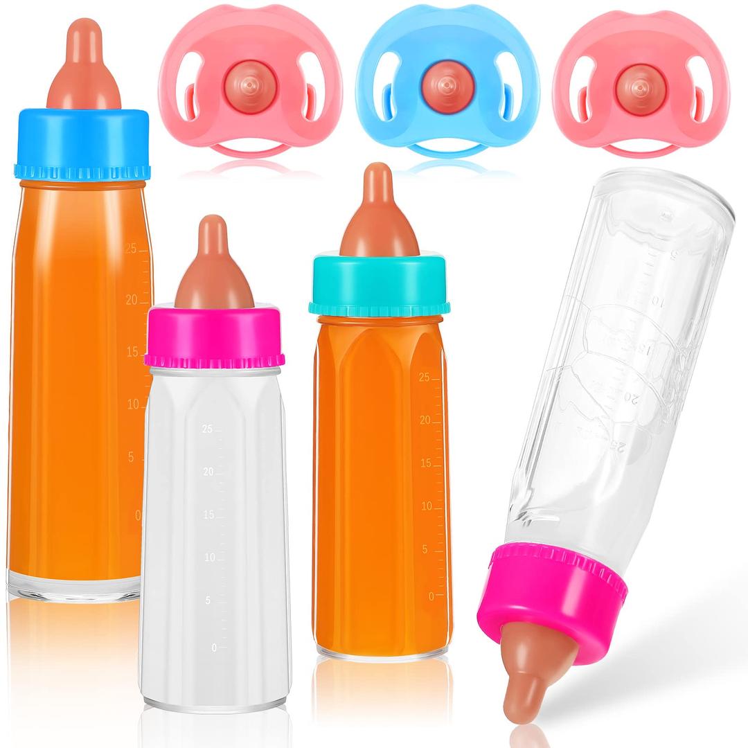 7 Pcs Baby Doll Bottles Accessories Disappearing Doll Feeding Set Milk and Juice Bottles with Toy Pacifier Baby Doll Gift Doll Bottle Toy for Kids Gift Doll Accessories