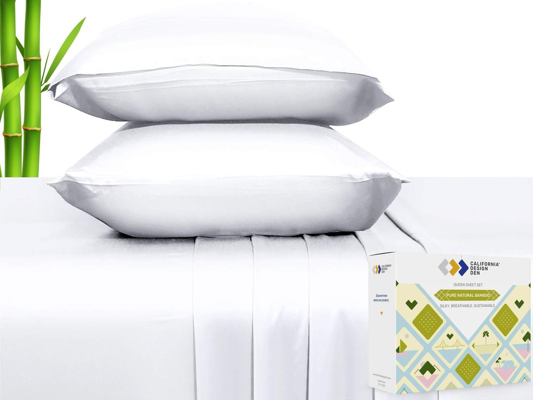 California Design Den Rayon from Bamboo Sheets Split King Sheet Set for Adjustable Bed, Includes Twin Deep Pocket Fitted Sheets, Soft & Cooling White Sheets (Split King, White)