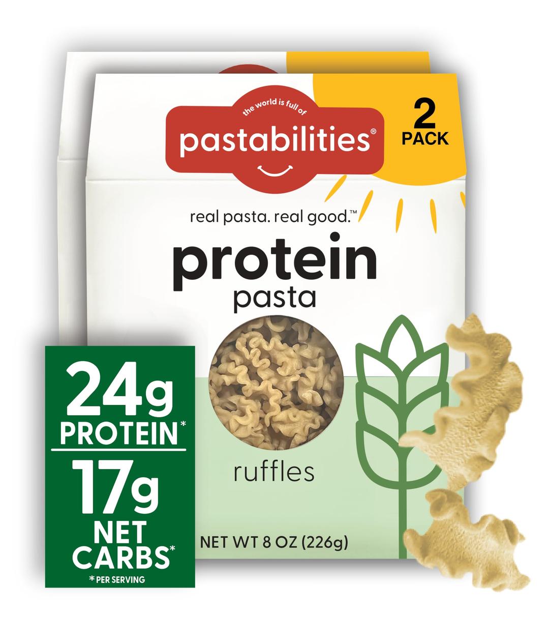 Pastabilities, Protein Pasta, Ruffles - 24g Protein & Low 12g Net Carb - High Protein, Delicious Taste & Texture Non-GMO Plant-Based Pasta, Keto Friendly, Vegan (8 Ounce, 2 Pack)