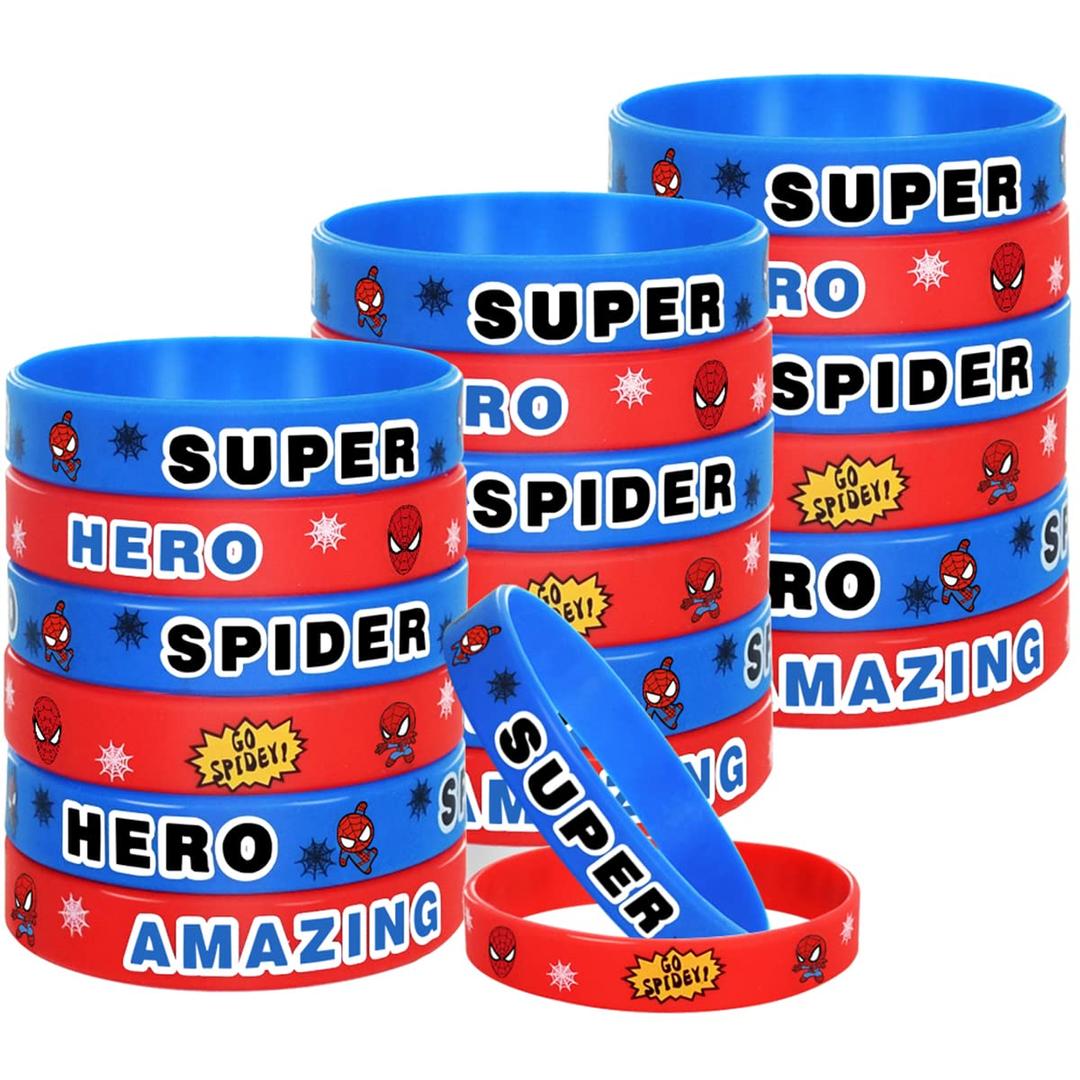 Vuzvuv 18 PCS Spiderman Rubber Bracelets Spiderman Themed Silicone Wristbands Birthday Party Decoration Supplies for Spiderman Fans, Adults