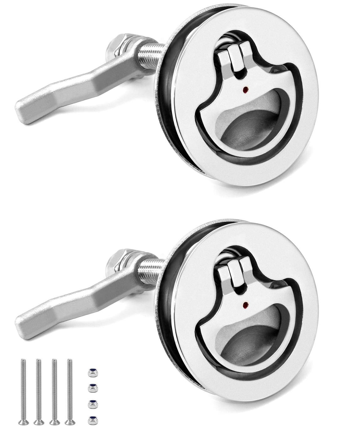 QWORK Boat Cam Latch, 2 Pack Marine 316 Stainless Steel Marine Boat Floor Buckle Hatch Latch, Flush Turning Lift Handle Lock, Marine Slam Latch, Include Installation Screws