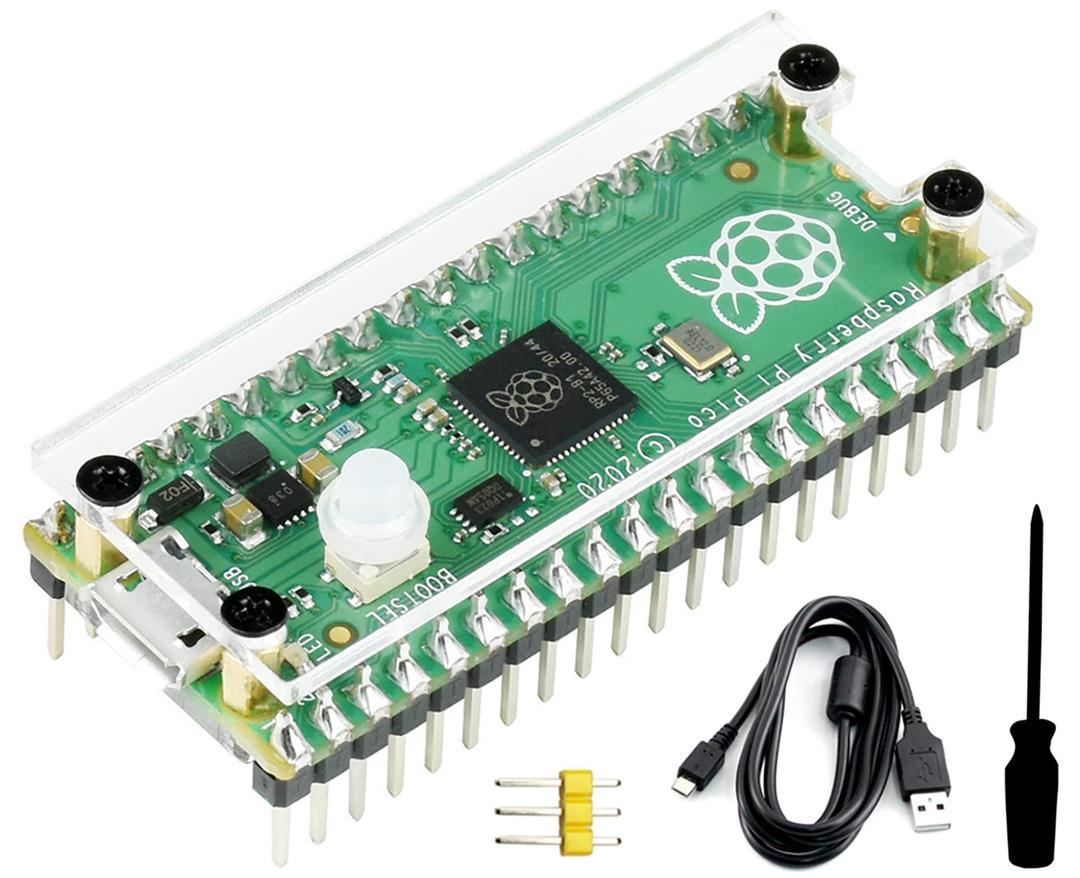 Raspberry Pi Pico with Pre-Soldered Header Board and Clear Acrylic Protection Case, RP2040 Chip,Dual-Core ARM Cortex M0+ Processor, Flexible Clock Running up to 133 MHz Support C/C++,MicroPython