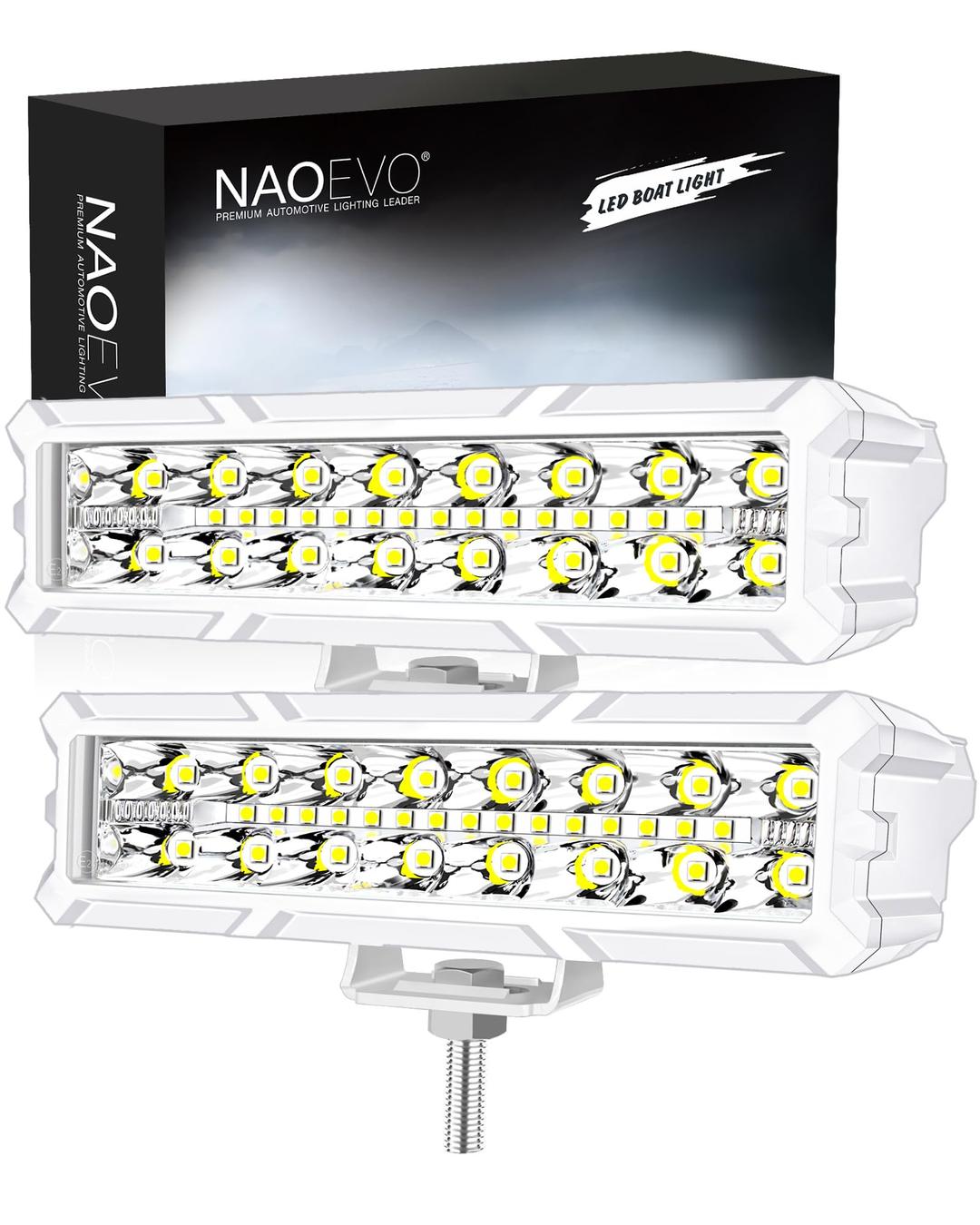 NAOEVO6 Inch LED Boat Lights, Waterproof Marine LED Light Bar, 50W 4000LM Spot Flood Pontoon Dock Deck Lights, LED Pods Marine Lights for Boat Truck ATV UTV Golf Cart, 2-Pack (White)