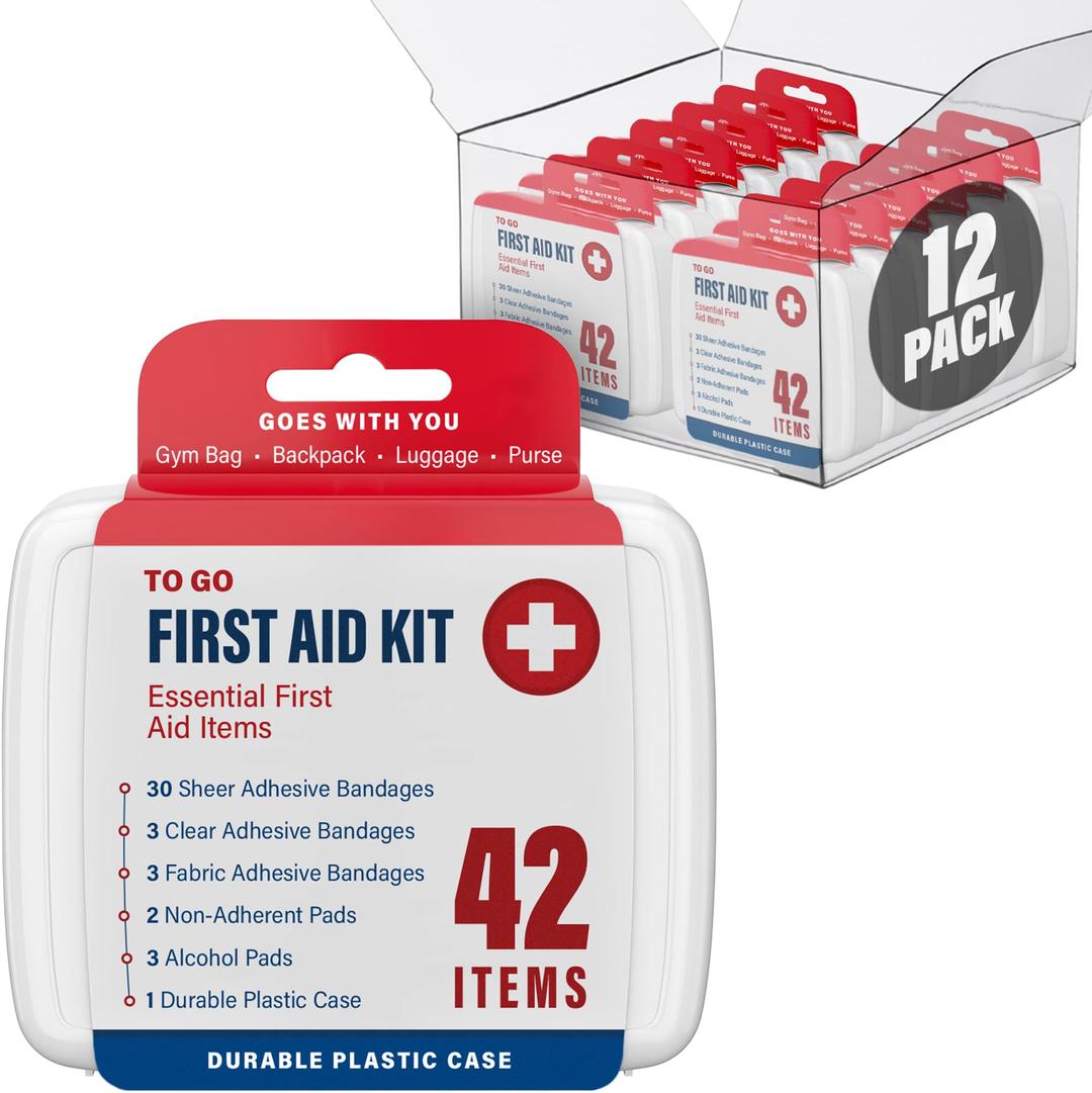 DecorRack 500 Piece First Aid Kit, 12 Individual Boxes of 42 Items Each, First Aid Kit for Car, Home, School, Office, Minor Cuts, Scrapes, Travel, Sports, Field Trips or Camping (500pcs, 12 Pack)