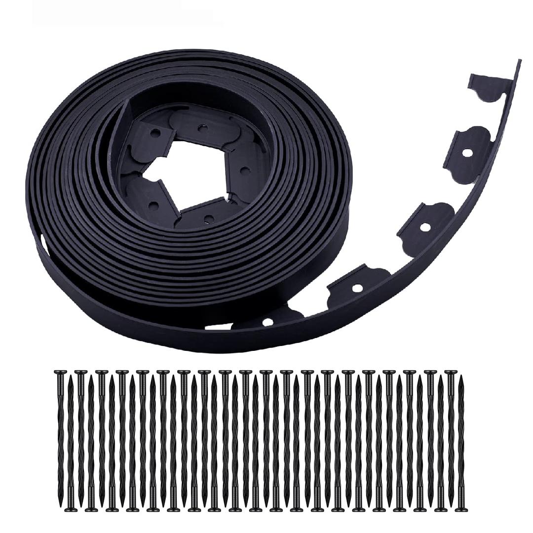 Garden edging，40ft Landscape edging with 40 spikes for lawn 2 Inch Tall(Black, 40FT)