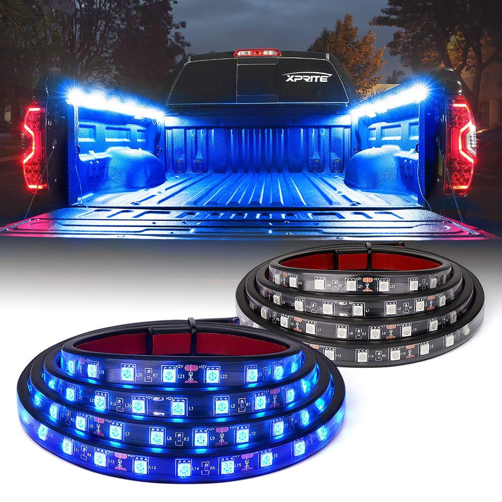 Xprite60" Inch Blue LED Truck Bed Lights Strip Kit, Decoration Lighting Bar for Cargo Pickup Trucks Van SUV RV Boat, On|Off Switch - 2PCS