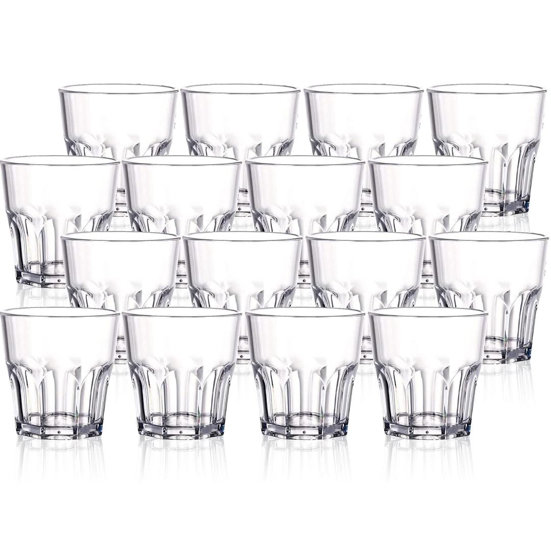 Tebery 16 Pack 250ml Acrylic Plastic Tumbler Cups, 8oz Whiskey Glasses Water Glasses, Reusable Acrylic Tumblers, Stackable, Unbreakable Glasses