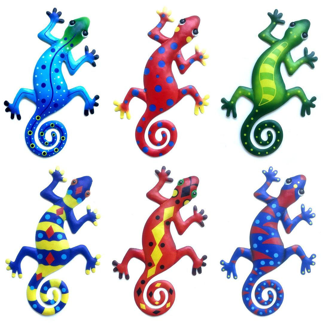 Linkstyle 6 Pcs Metal Gecko Wall Decor, 8.6 Inch Wall Sculptures, Outdoor Wall Art Decoration Garden Ornaments Lizard Hanging for Backyard Porch Home Living Room Office Patio Lawn Fence