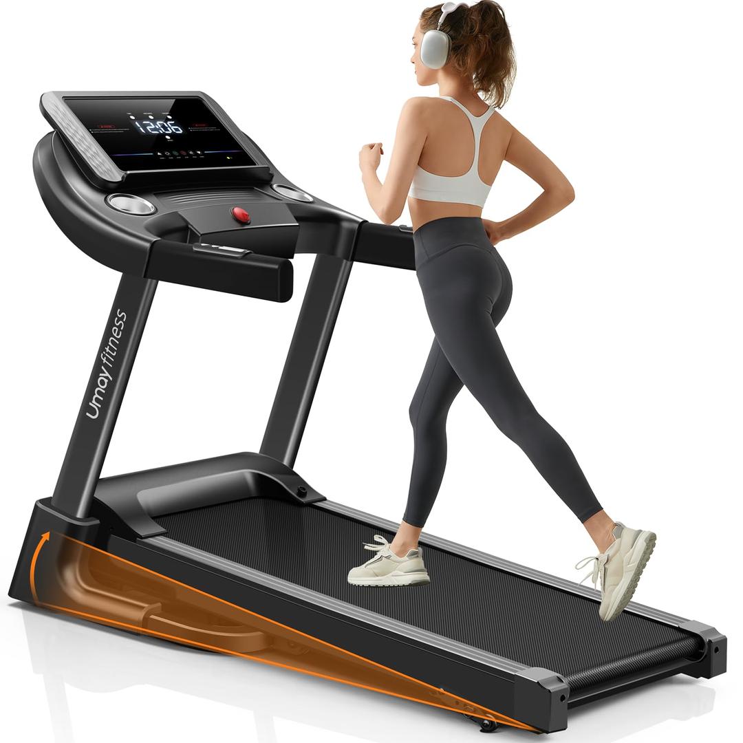 UMAY Fitness Home Auto Folding 3 Level Incline Treadmill with Pulse Sensors, 3.0 HP Quiet Brushless, 8.7 MPH, 300 lbs Capacity