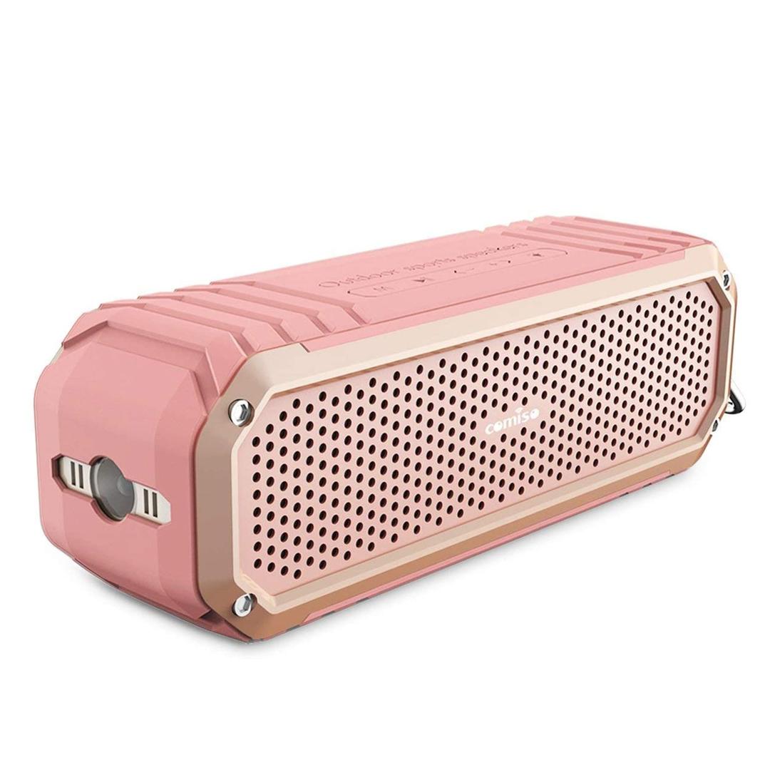 COMISO Bluetooth Speakers with Lights, Loud Dual Driver Wireless Portable Speaker, HD Audio Enhanced Bass, Built in Mic Clear Call Support Aux Input, TF Card, FM Radio Long-Lasting Battery Life (Pink)