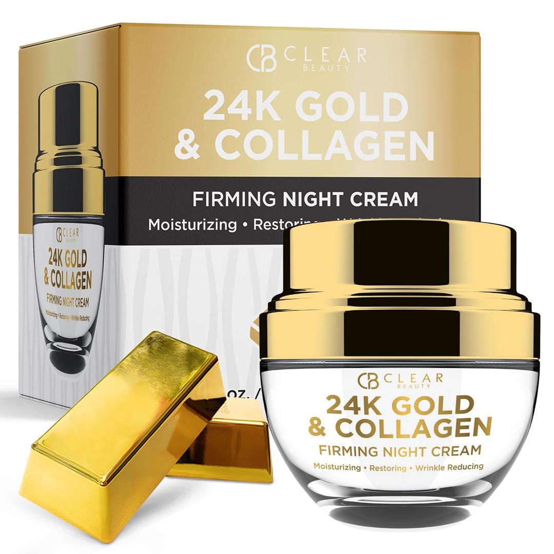 24K Gold and Collagen Night Face Moisturizer - Reduces Age Spots, Fine Lines & Wrinkles, Lifting & Firming Night Cream - Cruelty Free Korean Skin Care For All Skin Types