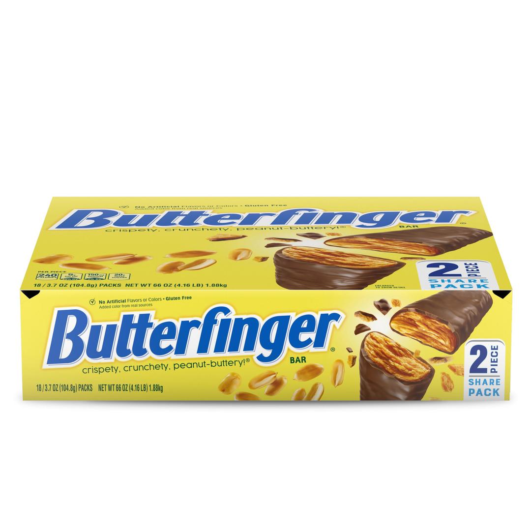 Butterfinger, Bulk 18 Pack, Chocolatey, Peanut-Buttery, Share Size, 2 Holiday Candy Bars Per Pack, Stocking Stuffers, Individually Wrapped, 3.7 oz Each