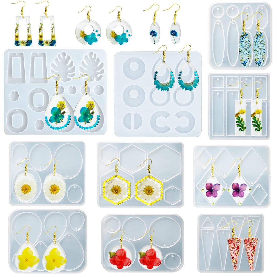 10pcs Resin Earring Mold,Silicone Resin Jewelry Molds Set for Epoxy Resin Dangle Pendant Molds for Women