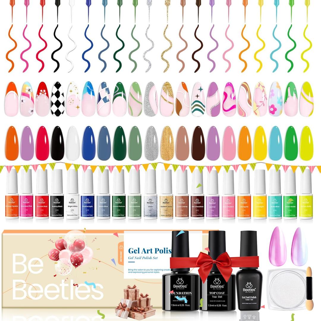 beetles Gel Polish Nail Art Polish Gel Liner Pastel Nail Polish White Black Red Glitter Neon Gel Nail Polish Paint Swirl Built Thin Brush in Bottle Soak off Uv Gold Gel Nail Women Gifts