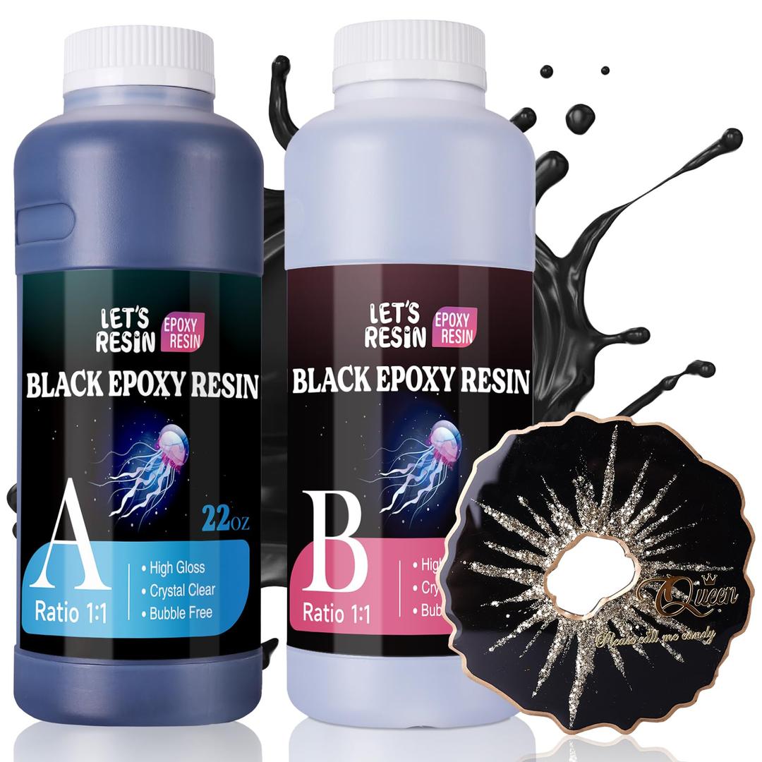 LET'S RESINEPOXY RESIN Black Resin Epoxy,44OZ Bubble Free & High-Gloss Epoxy Resin Kit,Self Leveling Resin and Hardener for Art Crafts,Jewelry Making,Resin Molds