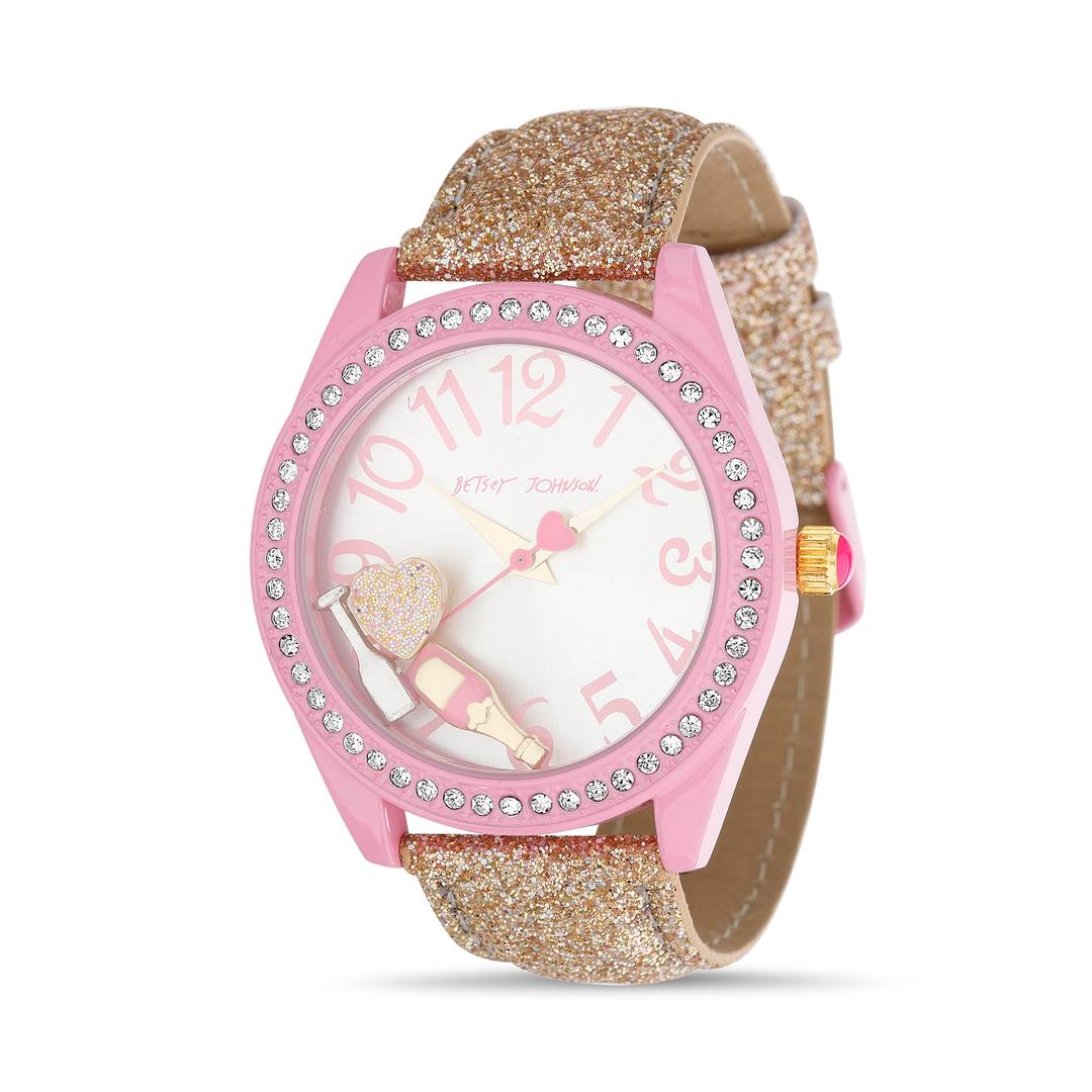 Betsey JohnsonWomen's Watch Alloy Case Glitter Band Floating Charms Crystal Dial